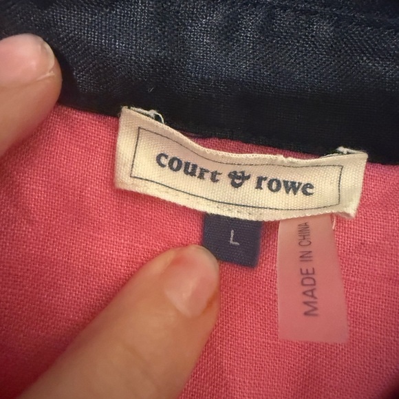 Court & Rowe Linen Colorblock Shirt Dress Pink Navy White Large - Picture 2 of 10